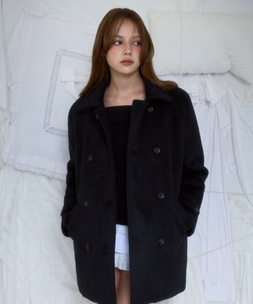 Two-button Wool Half Coat [Black]