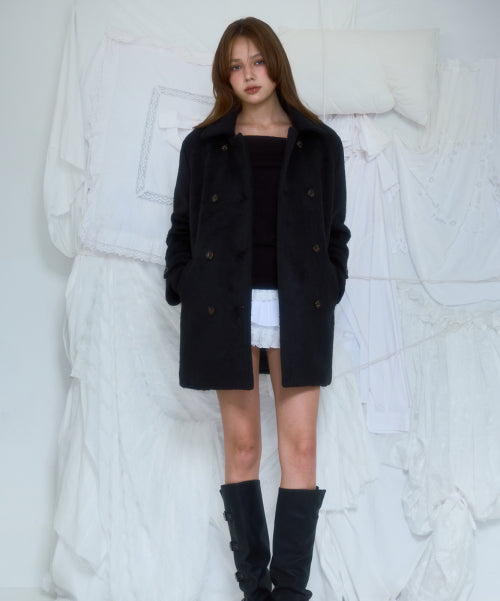 Two-button Wool Half Coat [Black]