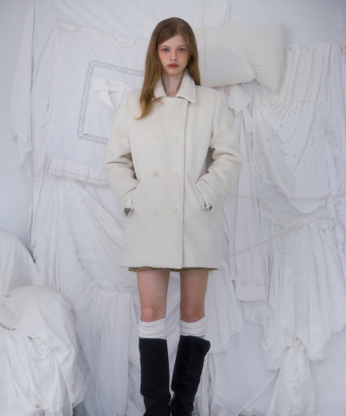 Two-button Wool Half Coat [Ivory]