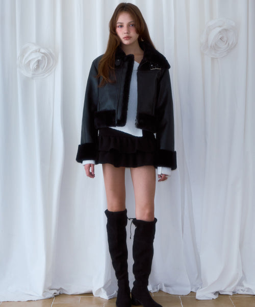 Crop Leather Mustang [Black]