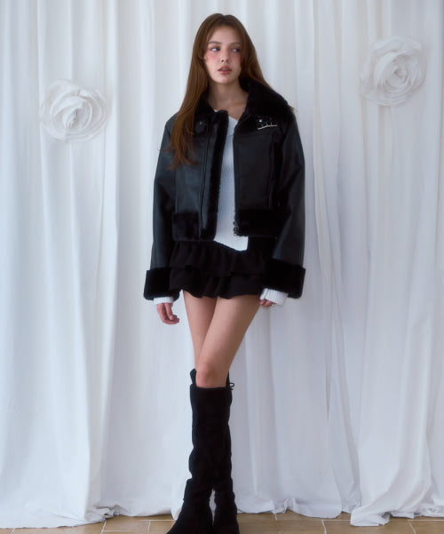 Crop Leather Mustang [Black]