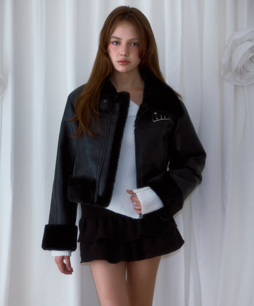 Crop Leather Mustang [Black]
