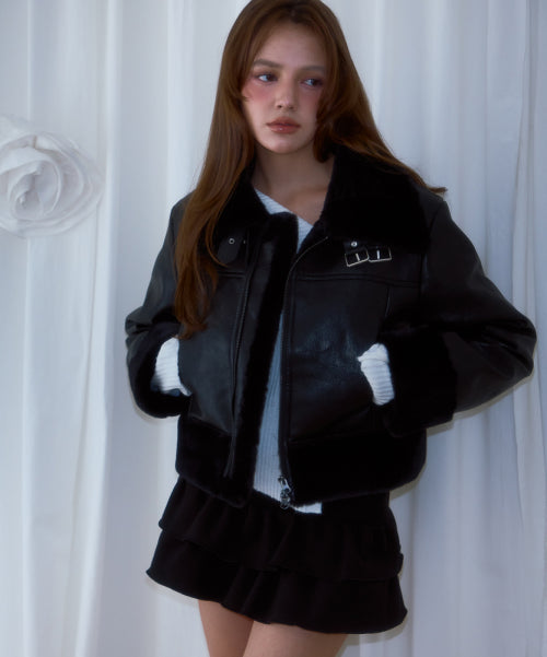 Crop Leather Mustang [Black]