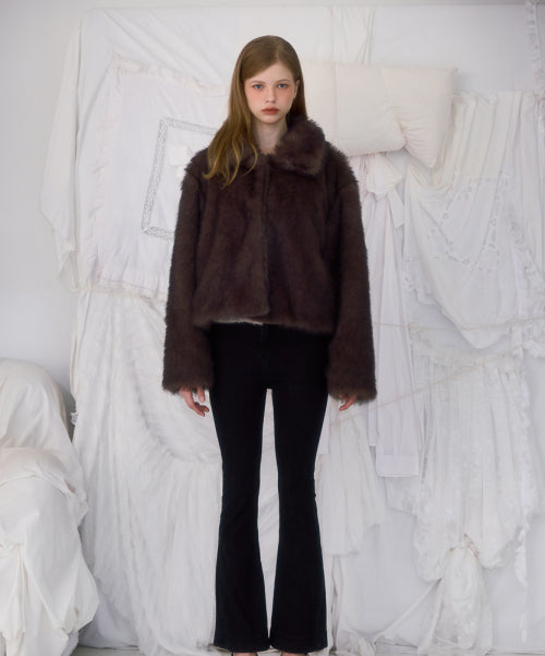 Crop Mix Fur Jacket [Brown]