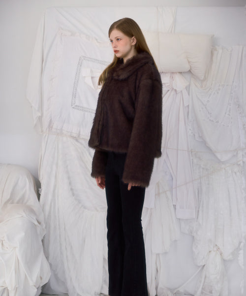 Crop Mix Fur Jacket [Brown]