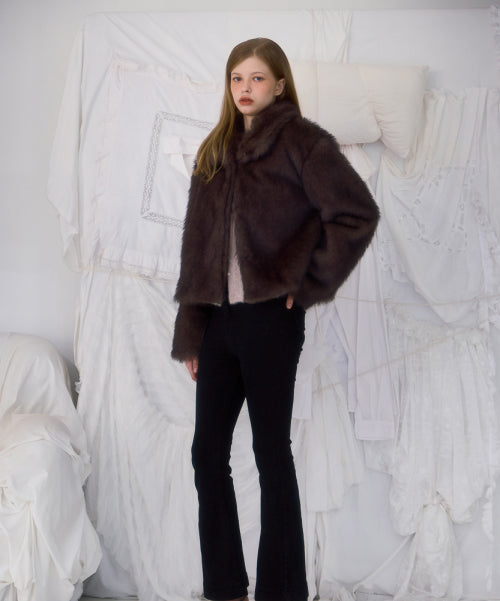 Crop Mix Fur Jacket [Brown]