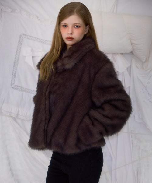 Crop Mix Fur Jacket [Brown]
