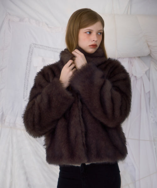 Crop Mix Fur Jacket [Brown]
