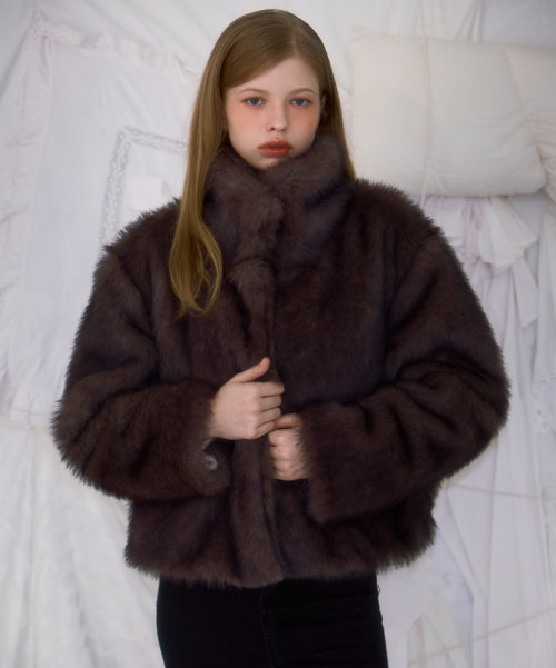 Crop Mix Fur Jacket [Brown]