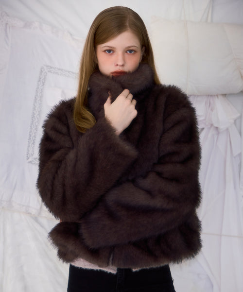 Crop Mix Fur Jacket [Brown]