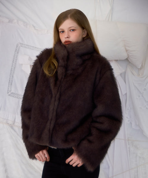 Crop Mix Fur Jacket [Brown]