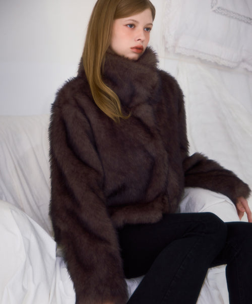 Crop Mix Fur Jacket [Brown]