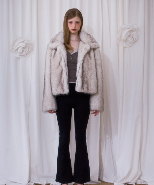 Crop Mix Fur Jacket [Beige]