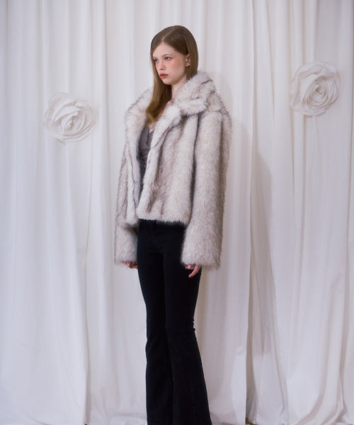 Crop Mix Fur Jacket [Beige]