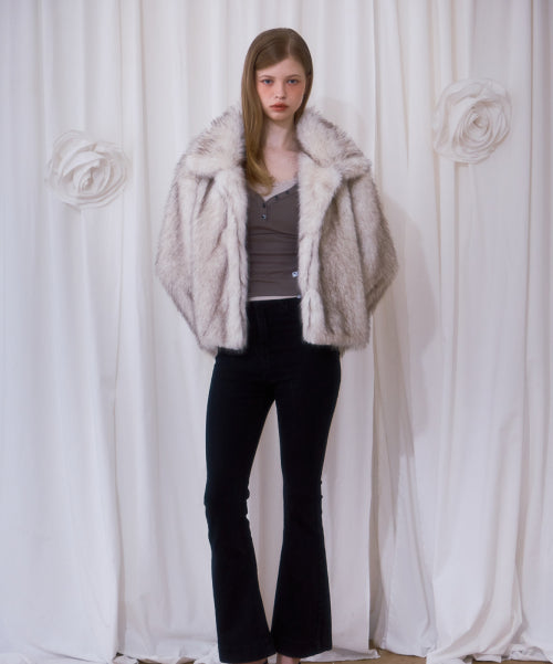 Crop Mix Fur Jacket [Beige]