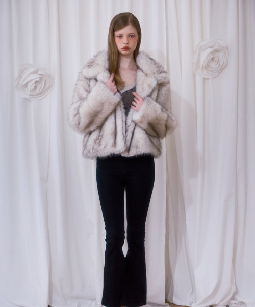 Crop Mix Fur Jacket [Beige]