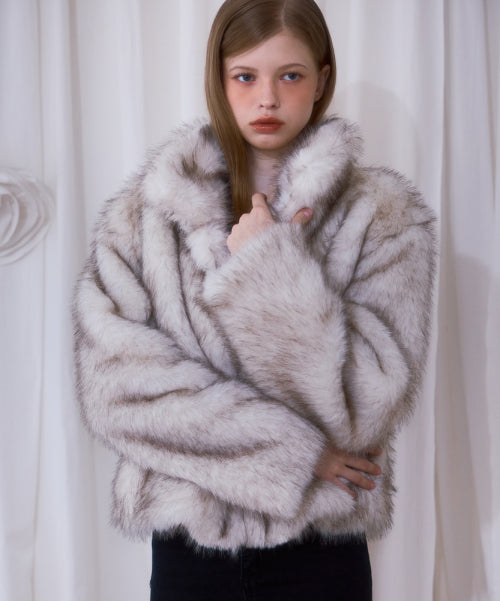 Crop Mix Fur Jacket [Beige]