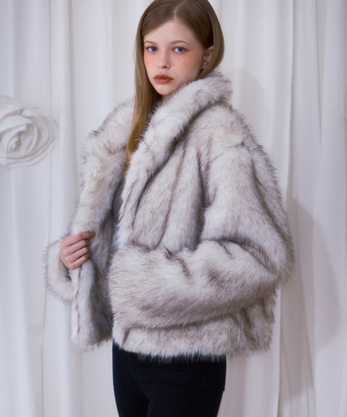 Crop Mix Fur Jacket [Beige]