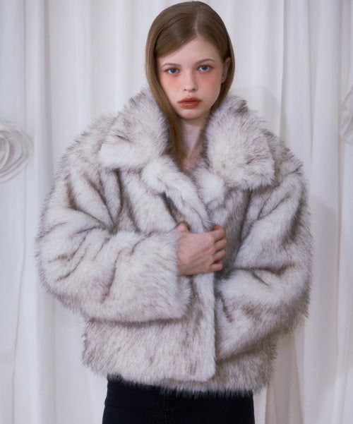 Crop Mix Fur Jacket [Beige]