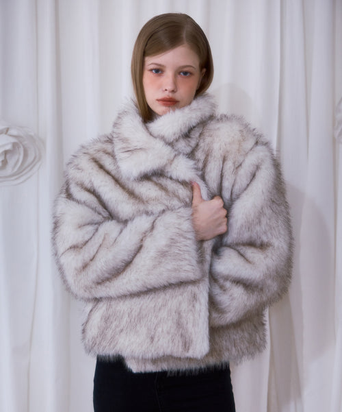 Crop Mix Fur Jacket [Beige]