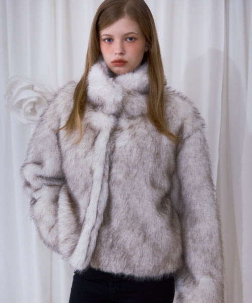 Crop Mix Fur Jacket [Beige]
