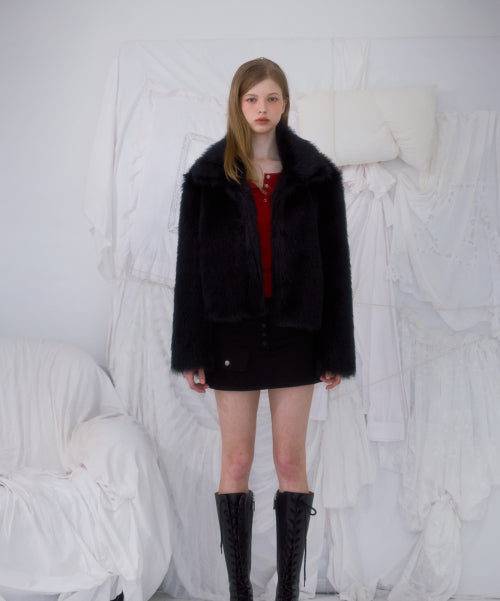 Crop Mix Fur Jacket [Black]