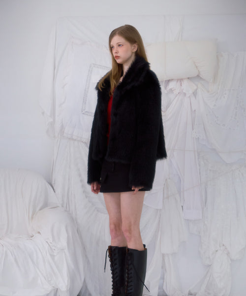 Crop Mix Fur Jacket [Black]