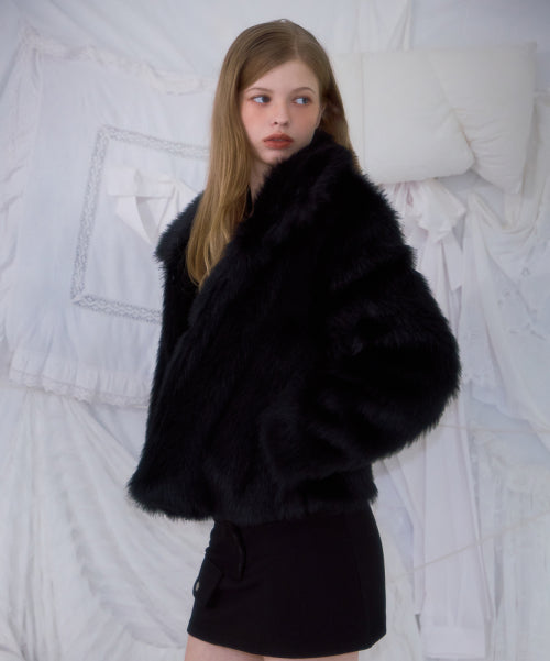 Crop Mix Fur Jacket [Black]