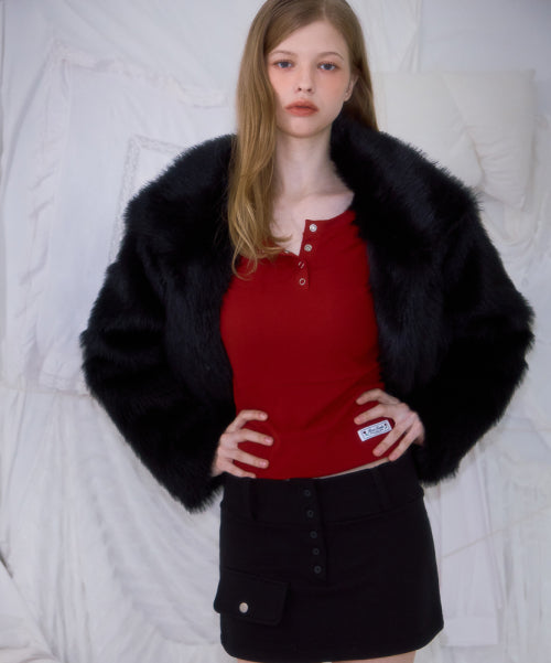 Crop Mix Fur Jacket [Black]