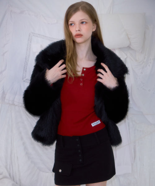 Crop Mix Fur Jacket [Black]
