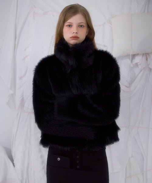 Crop Mix Fur Jacket [Black]