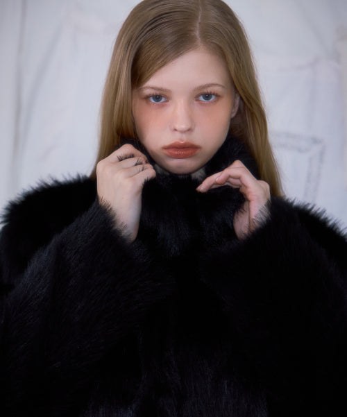 Crop Mix Fur Jacket [Black]