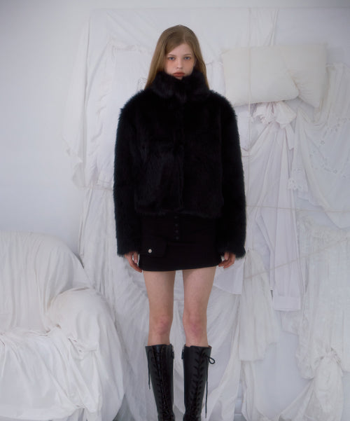 Crop Mix Fur Jacket [Black]