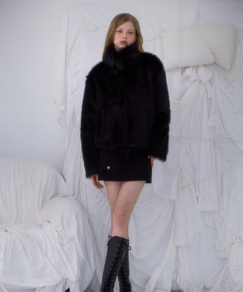Crop Mix Fur Jacket [Black]