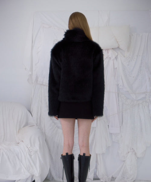 Crop Mix Fur Jacket [Black]