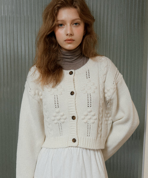 Siena flower wool cardigan (ivory)