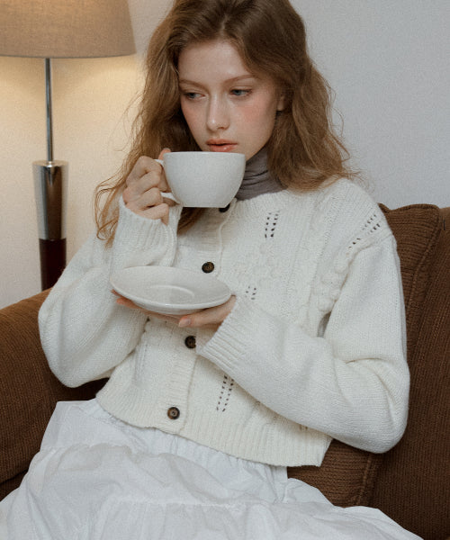 Siena flower wool cardigan (ivory)