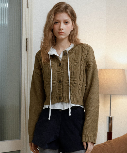 Siena Flower Wool Cardigan (Olive)