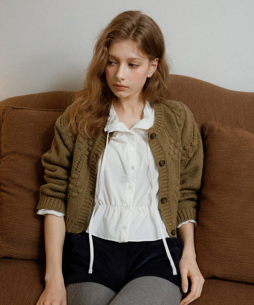 Siena Flower Wool Cardigan (Olive)