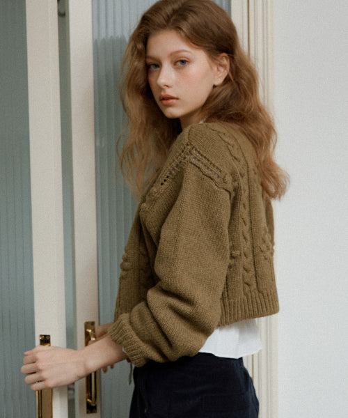 Siena Flower Wool Cardigan (Olive)