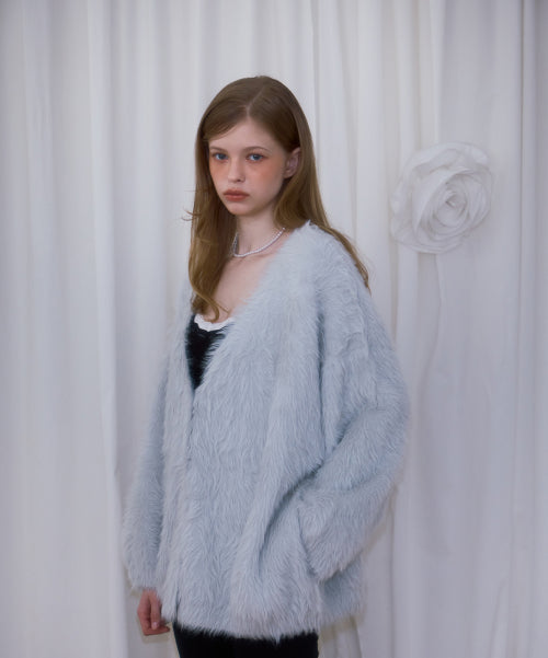 Fur Overfit Cardigan [Light Gray]