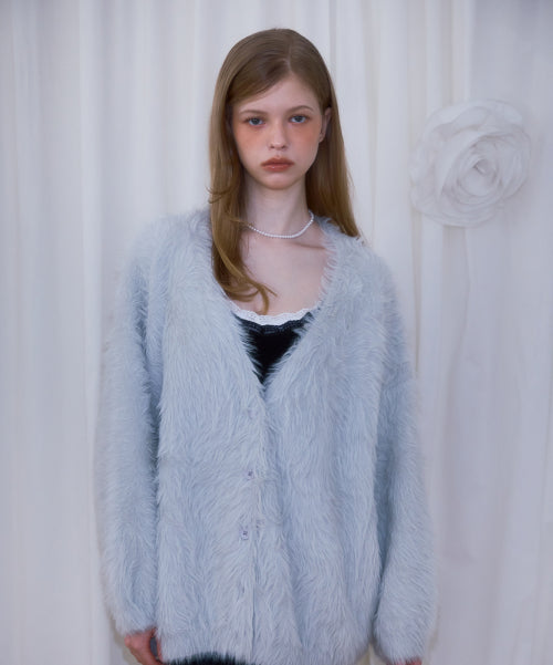 Fur Overfit Cardigan [Light Gray]