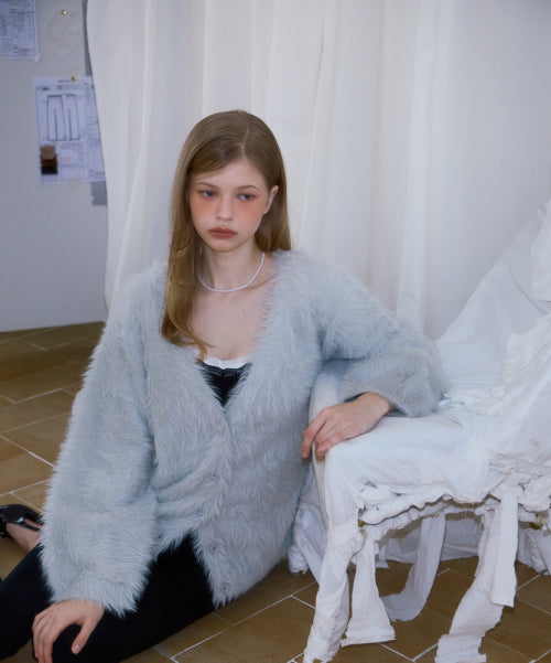 Fur Overfit Cardigan [Light Gray]