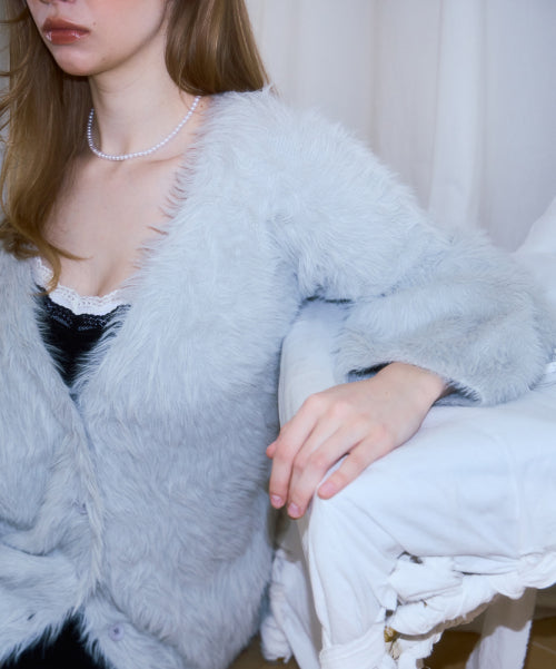 Fur Overfit Cardigan [Light Gray]