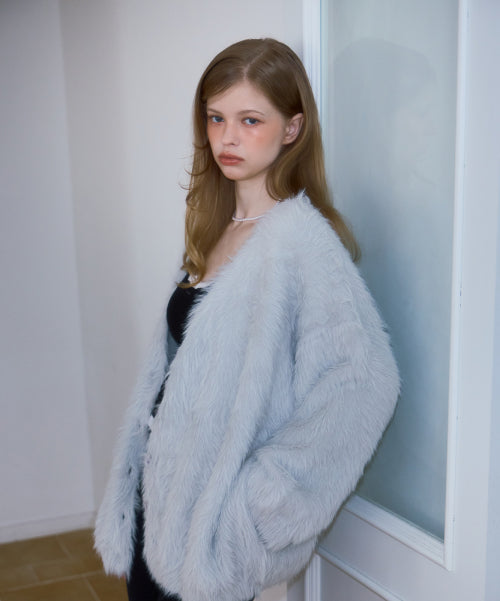 Fur Overfit Cardigan [Light Gray]