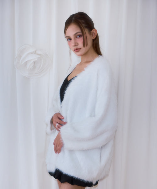 Fur Overfit Cardigan [Ivory]