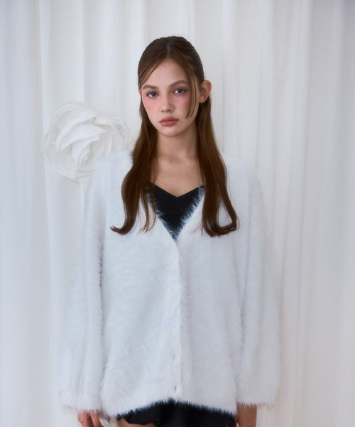 Fur Overfit Cardigan [Ivory]