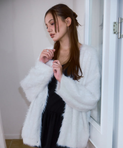 Fur Overfit Cardigan [Ivory]