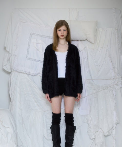 Fur Overfit Cardigan [Black]