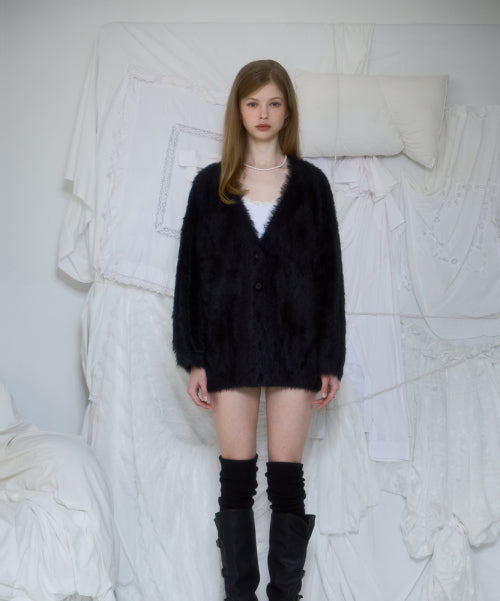 Fur Overfit Cardigan [Black]